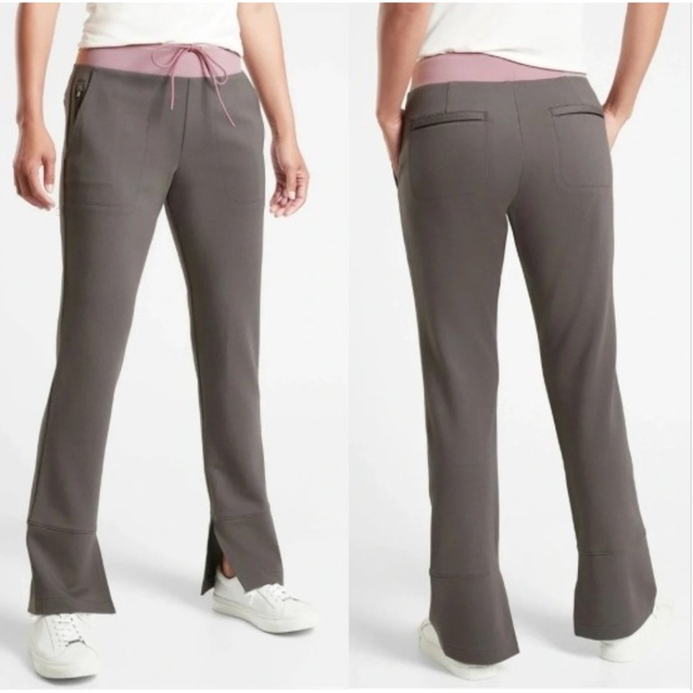 Athleta‎ Hermosa Pant Grey Mauve Split Hem Pockets Bootcut Athleisure Comfort S